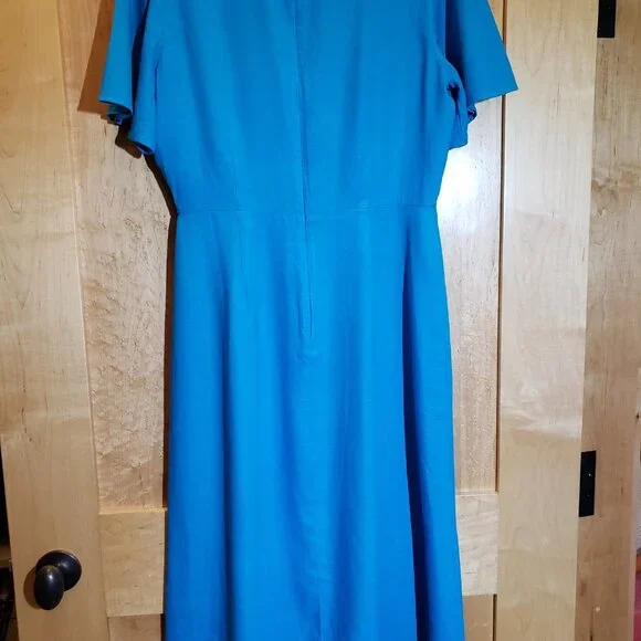🌞Loft Outlet Blue Teal Linen Blend Midi Dress Size 6🌞 - Picture 7 of 10